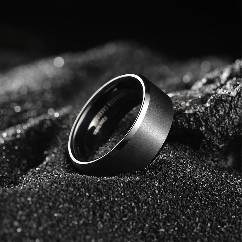King Will Tungsten Men's Wedding Ring - Available in 6mm to 10mm, Black/Silver, Matte Finish, Beveled Polished Edge, Comfort Fit - Image 3